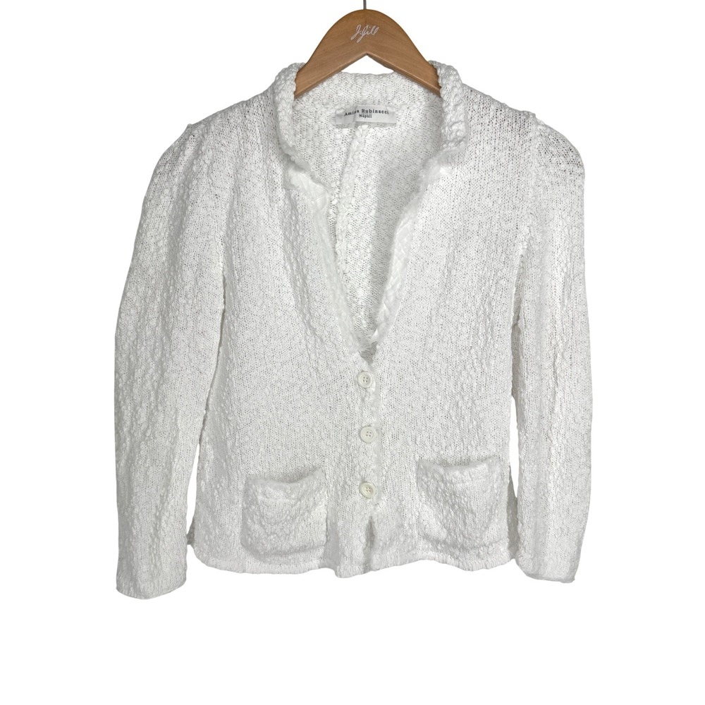 Amina Rubinacci Napoli White Textured Knit Cardigan Jacket Size 40 Italy